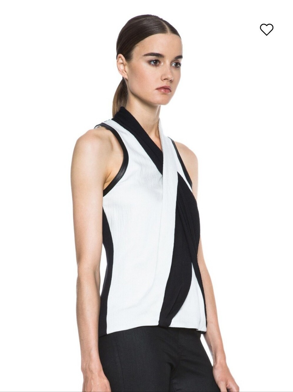 Helmut Lang Pearl Black Twisted Drape Leather Trim Crepe Top Large